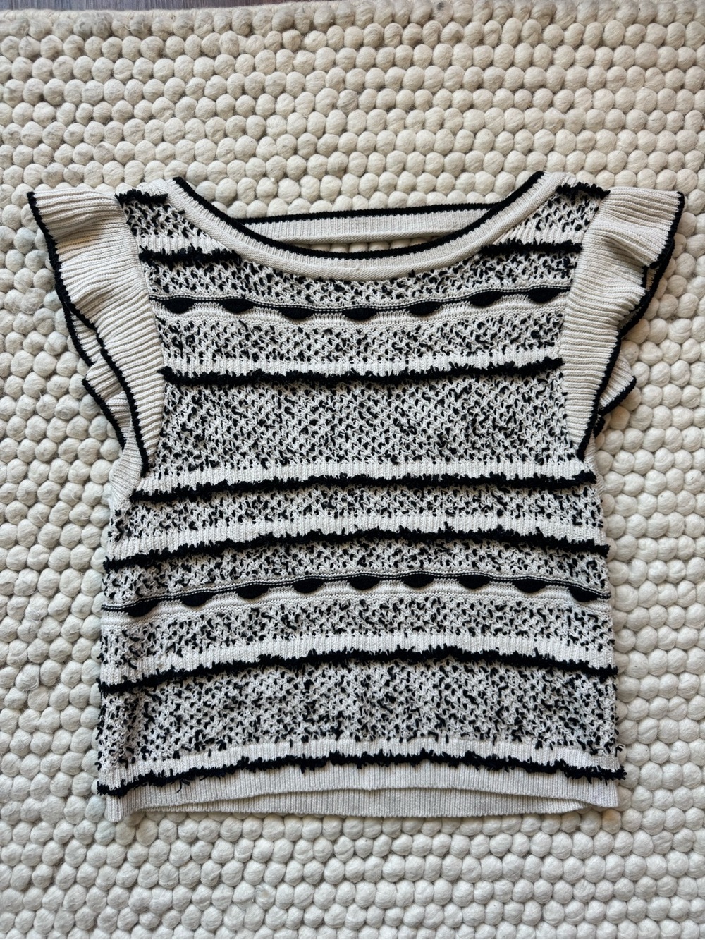 Anthropologie Black and White Striped Knit Flutter Sleeve Top